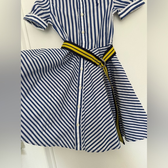 Polo Ralph Laurent Striped Blue and White Kids Dress with Belt - Picture 5 of 15
